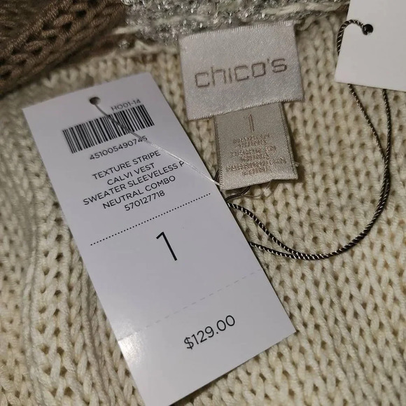 NWT Chico's Womens Neutral Combo Texture Stripe Cali Vest Sleeveless Sweater 1 M - Picture 4 of 5